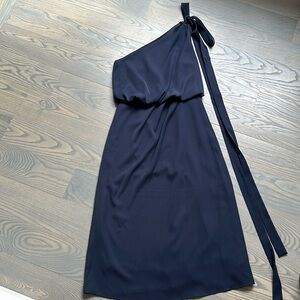 Amy Lynn Navy One Shoulder Grecian Style Midi Dress M EUC